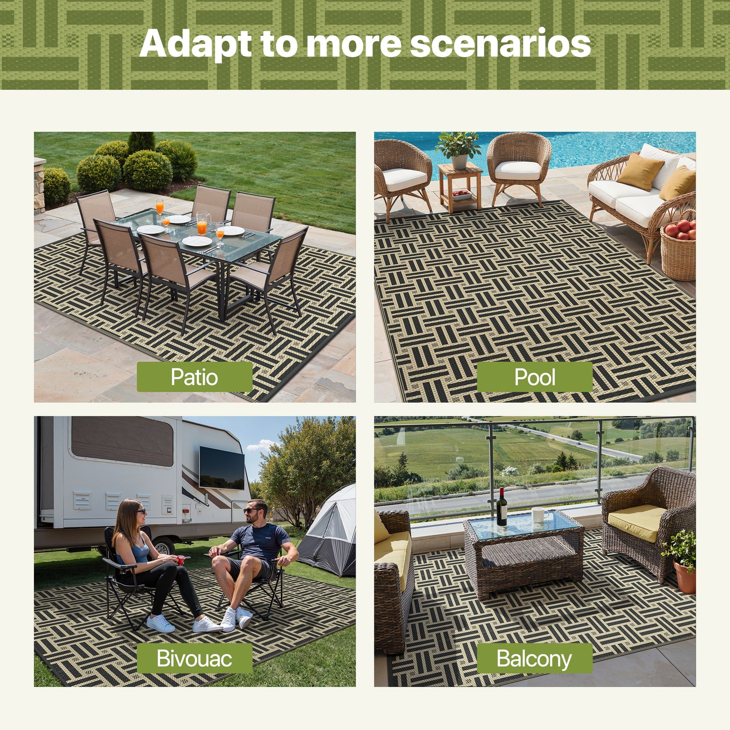 KUETH 6'x 9'Outdoor Plastic Rug Foldable Waterproof UV Resistant Outdoor Patio Geometric RV Deck Rug