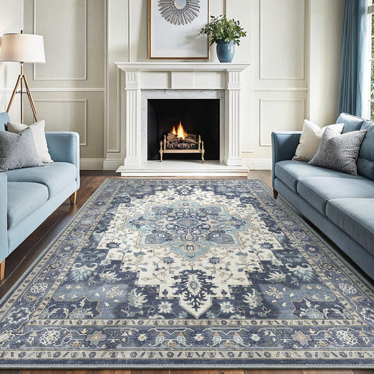 KUETH 8X10 Area Rugs for Living Room, Non Slip Machine Washable Retro Rugs, Ultra-thin Print Rug for Bedroom, Dining Room, Home Office.