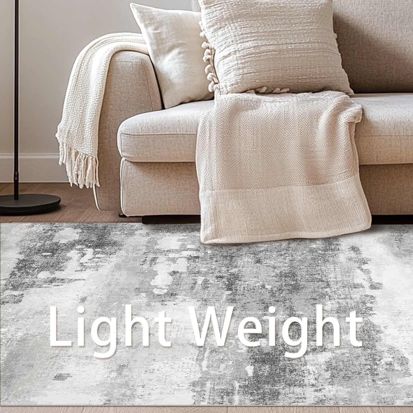 KUETH Area Rugs for Living Room 3x5 Machine Washable Bedroom Rugs Distressed Vintage Print Gray Large Throw Rug Dining Room Aesthetic, Non Slip Carpet with Gripper