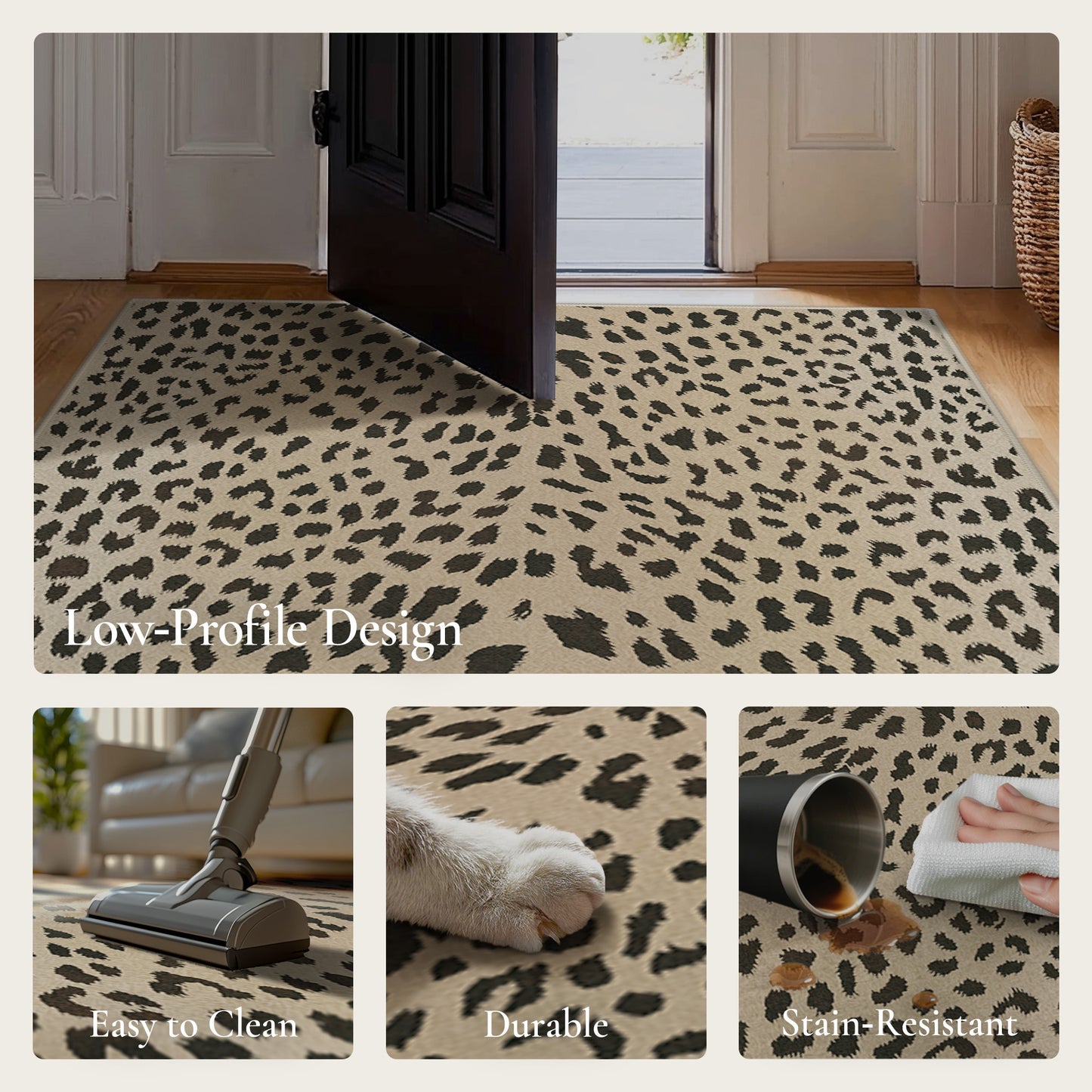 KUETH 5x7 Leopard Area Rugs Machine Washable Rugs for Living Room, Non Slip Flat Pile Rug with Rubber Backing, Modern Rug for Entryway Bedroom Dining Room Home Office