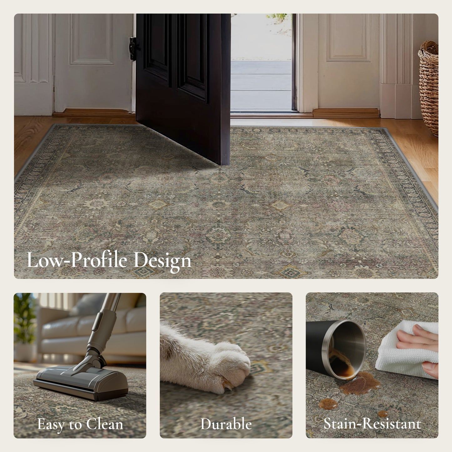 KUETH Modern 8x10 Area Rugs for Living Room, Non Slip Machine Washable Retro Rugs, Low Pile Chenille Print Rug for Bedroom, Dining Room, Home Office