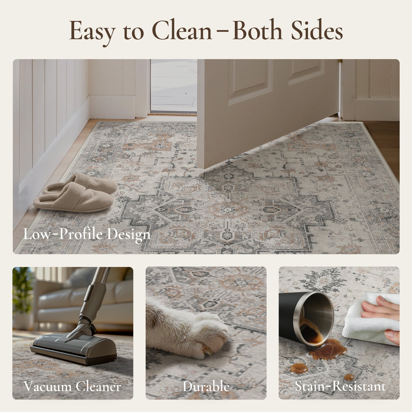 KUETH  Reversible Area Rug with Free Rug Pad, Machine Washable Rug, Dual Pattern Design Rug for Living Room, Bedroom, Entryway, Kitchen, Dining Room