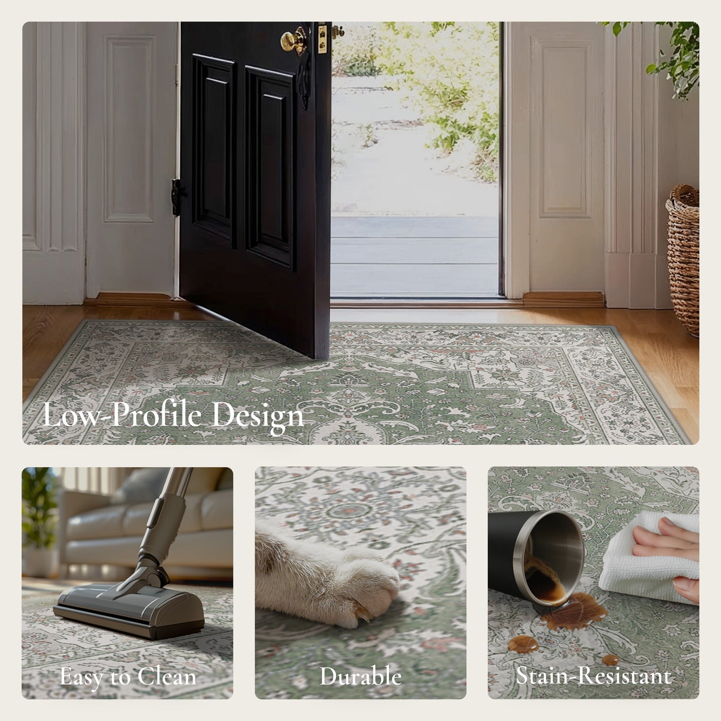 KUETH 8x10 Vintage Area Rugs Machine Washable Rugs for Living Room, Non Slip Flat Pile Rug with Rubber Backing, Boho Rug for Entryway Bedroom Dining Room Home Office