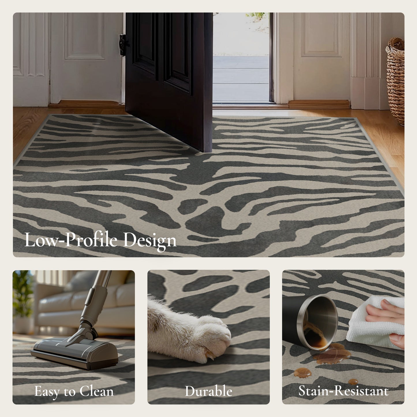 KUETH 5x7 Zebra Area Rugs Machine Washable Rugs for Living Room, Non Slip Flat Pile Rug with Rubber Backing, Modern Rug for Entryway Bedroom Dining Room Home Office