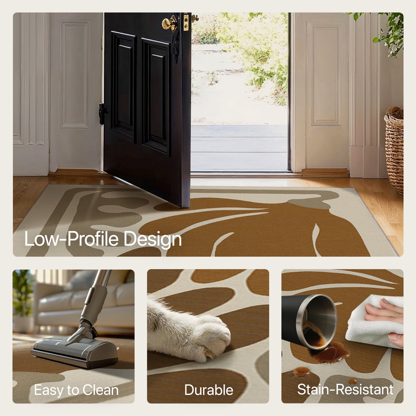 KUETH 5X7 Area Rugs Machine Washable Rugs for Living Room, Non Slip Throw Rug with Rubber Backing, Brown Rug for Entryway、Bedroom、Kitchen、Floor and Dining Room
