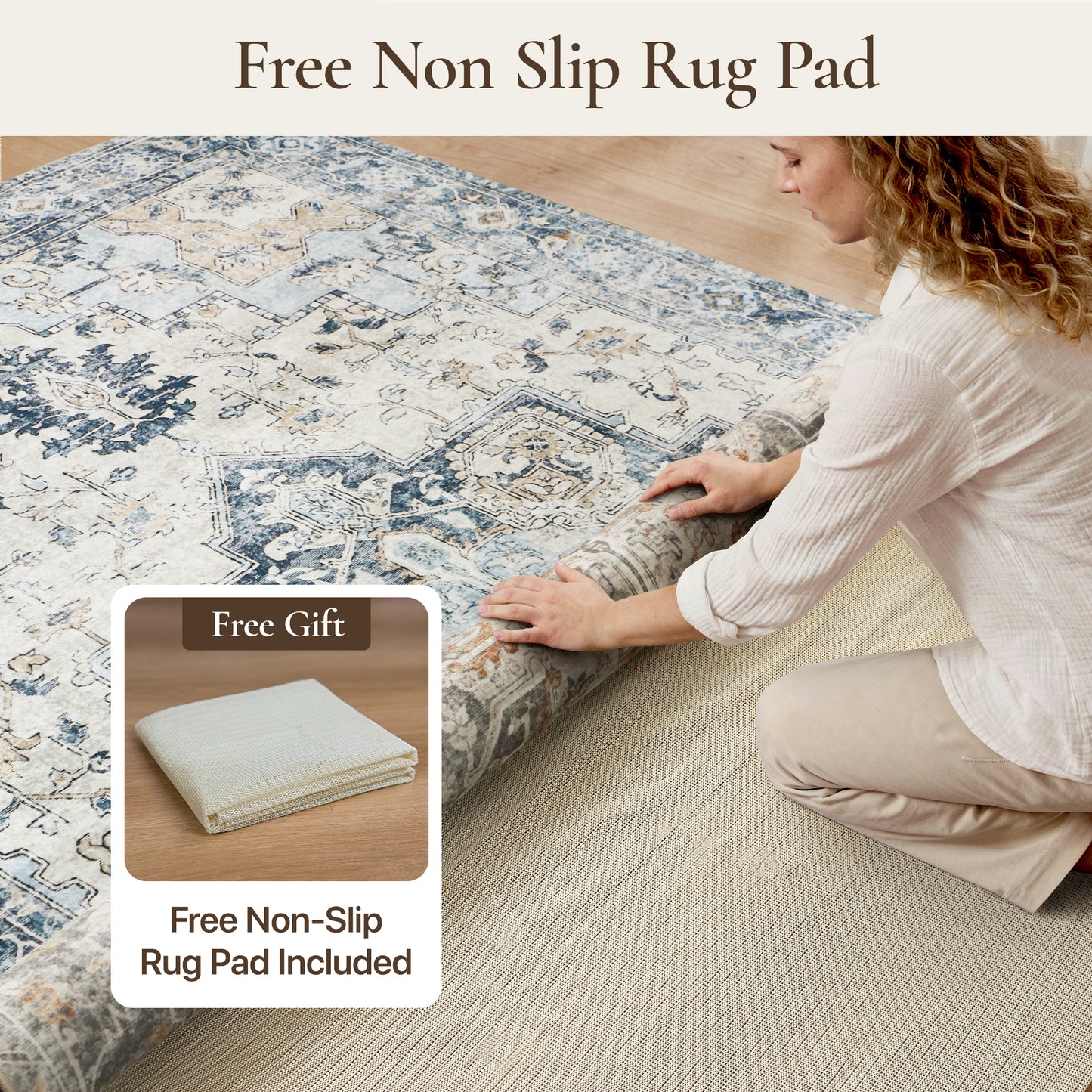 KUETH  Reversible Area Rug with Free Rug Pad, Machine Washable Rug, Dual Pattern Design Rug for Living Room, Bedroom, Entryway, Kitchen, Dining Room