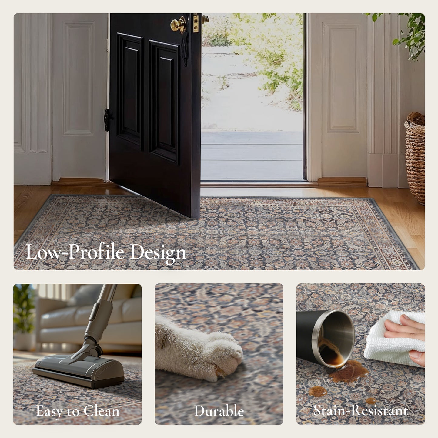 KUETH Modern 5x7 Area Rugs for Living Room, Non Slip Machine Washable Retro Rugs, Low Pile Chenille Print Rug for Bedroom, Dining Room, Home Office