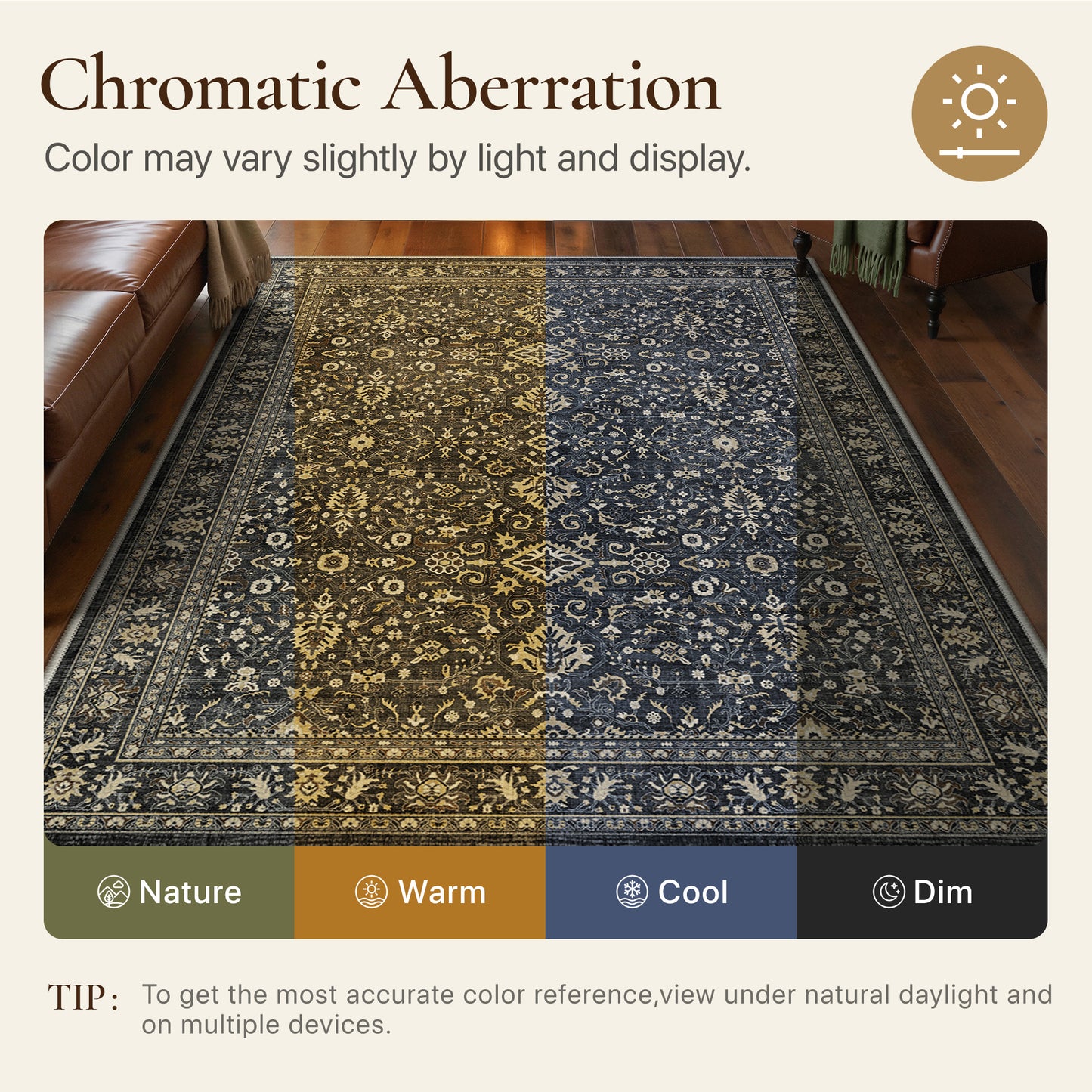 KUETH Modern 8x10 Area Rugs for Living Room, Non Slip Machine Washable Retro Rugs, Low Pile Chenille Print Rug for Bedroom, Dining Room, Home Office