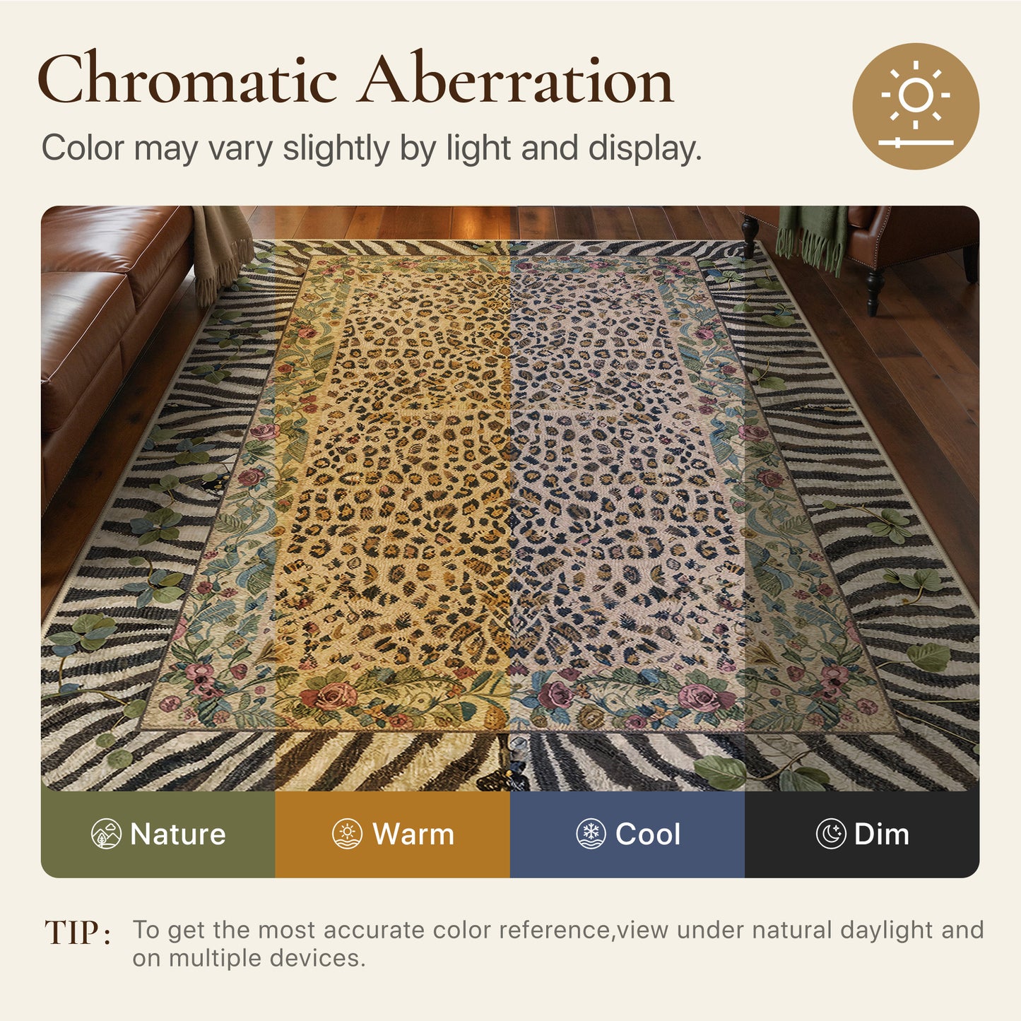 KUETH 8x10 Area Rugs for Living Room Non Slip Low Pile Lightweight Print Pattern, Machine Washable Indoor Rug for Bedroom Home Decor, Leopard Floral, Dusty Camel