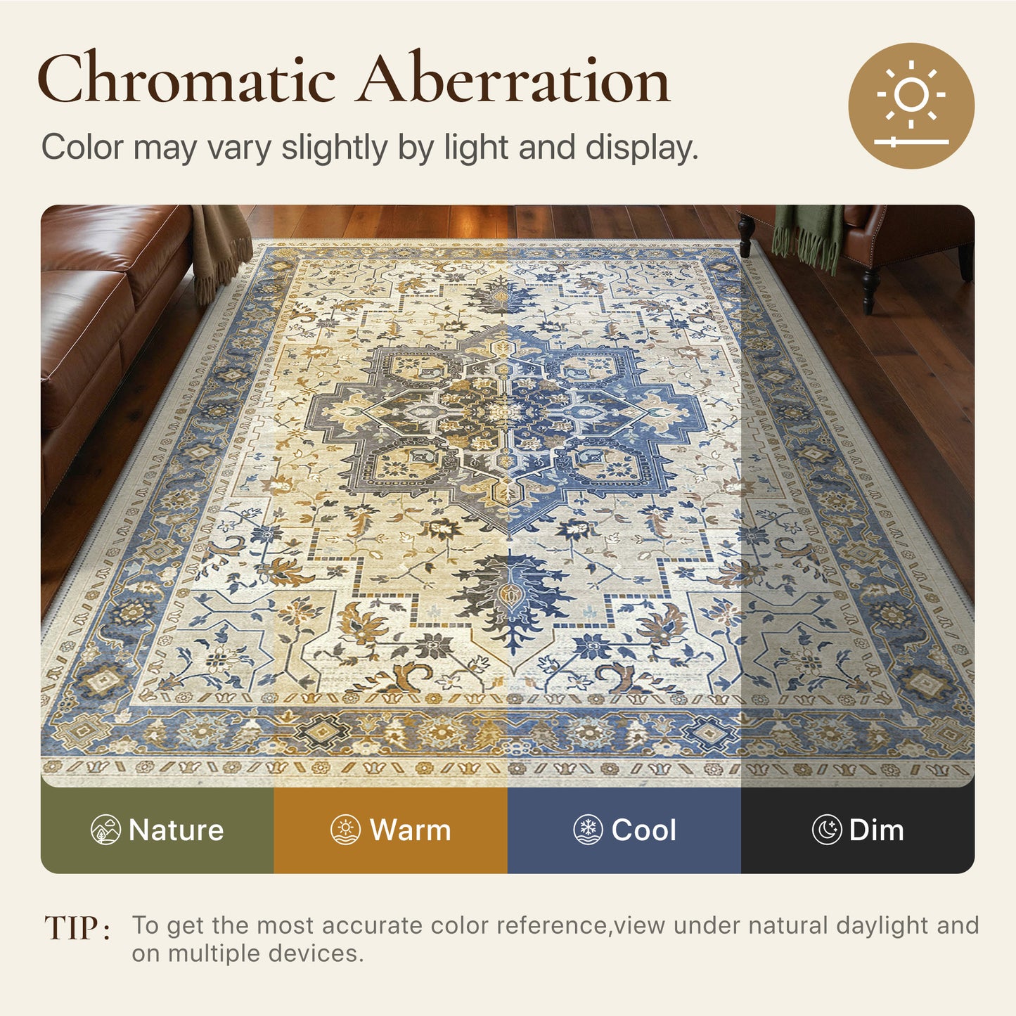KUETH Modern 8x10 Area Rugs for Living Room, Non Slip Machine Washable Retro Rugs, Low Pile Chenille Print Rug for Bedroom, Dining Room, Home Office, Charcoal Brown