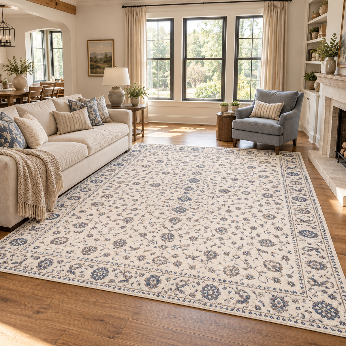 KUETH 5' X 7' Area Rug for Living Room, Non-slip and Washable Rug Medium Pile, Large Area Rug with Waterproof Textured for Bedroom, Dining Room and Kitchen Room