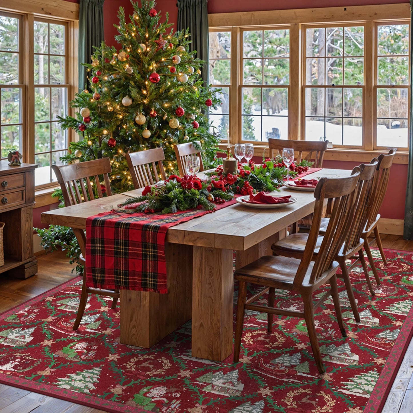 KUETH Christmas Area Rugs 3x5 Machine Washable Non Slip Red Rugs for Living Room Bedroom Home Decor