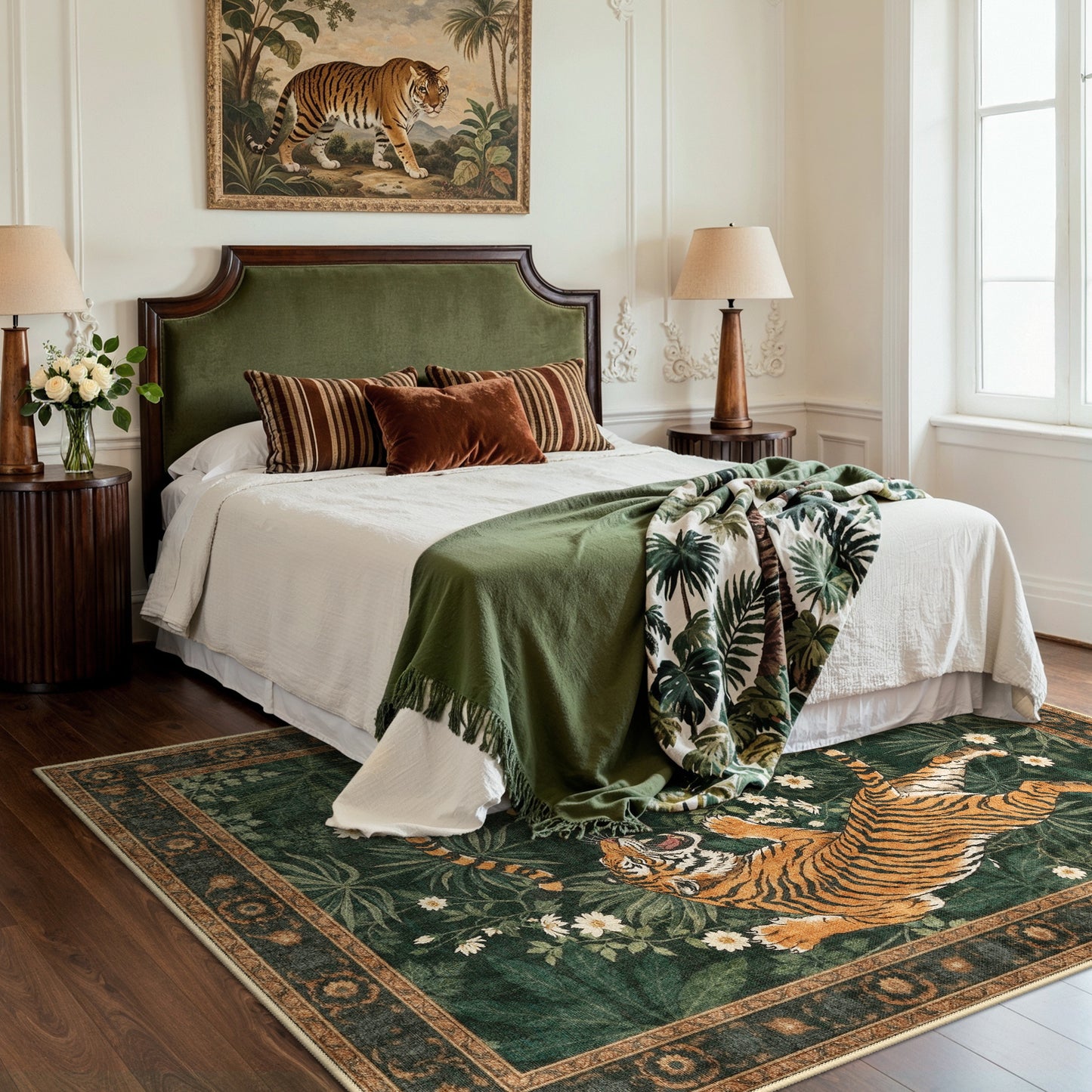 KUETH 5'x7' Tiger Area Rugs for Living Room, Non Slip Machine Washable Vintage Boho Rug, Low Pile Print Rug for Bedroom Dining Room Home Office