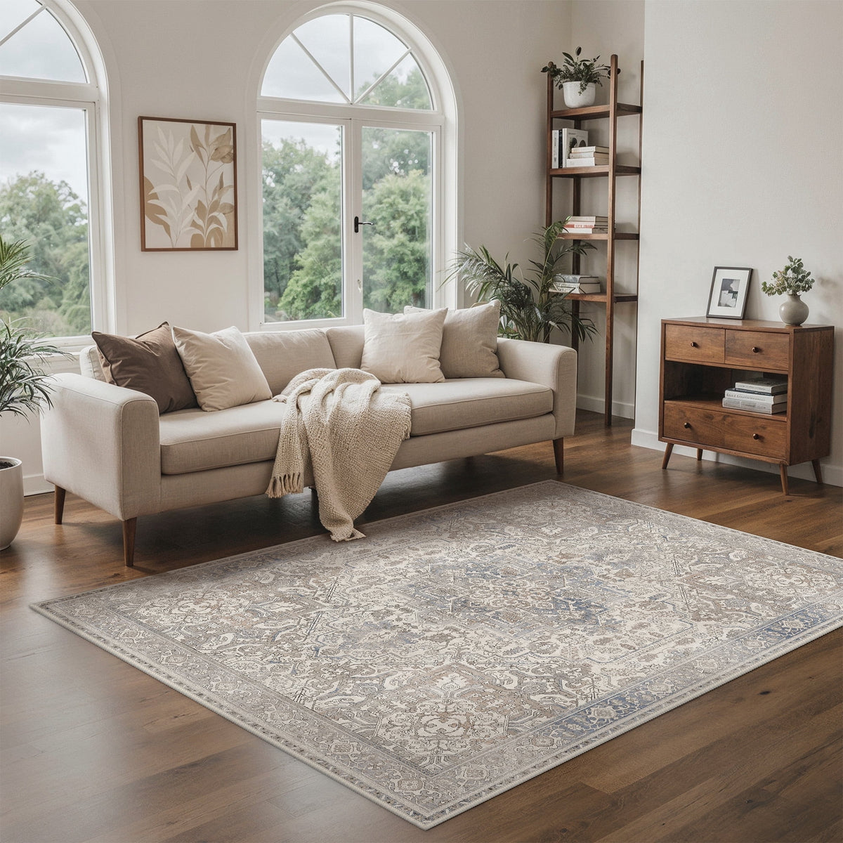 KUETH 8X10 Vintage Area Rugs Machine Washable Rugs for Living Room, Non Slip Flat Pile Rug with Rubber Backing, Boho Rug for Entryway Bedroom Dining Room Home Office