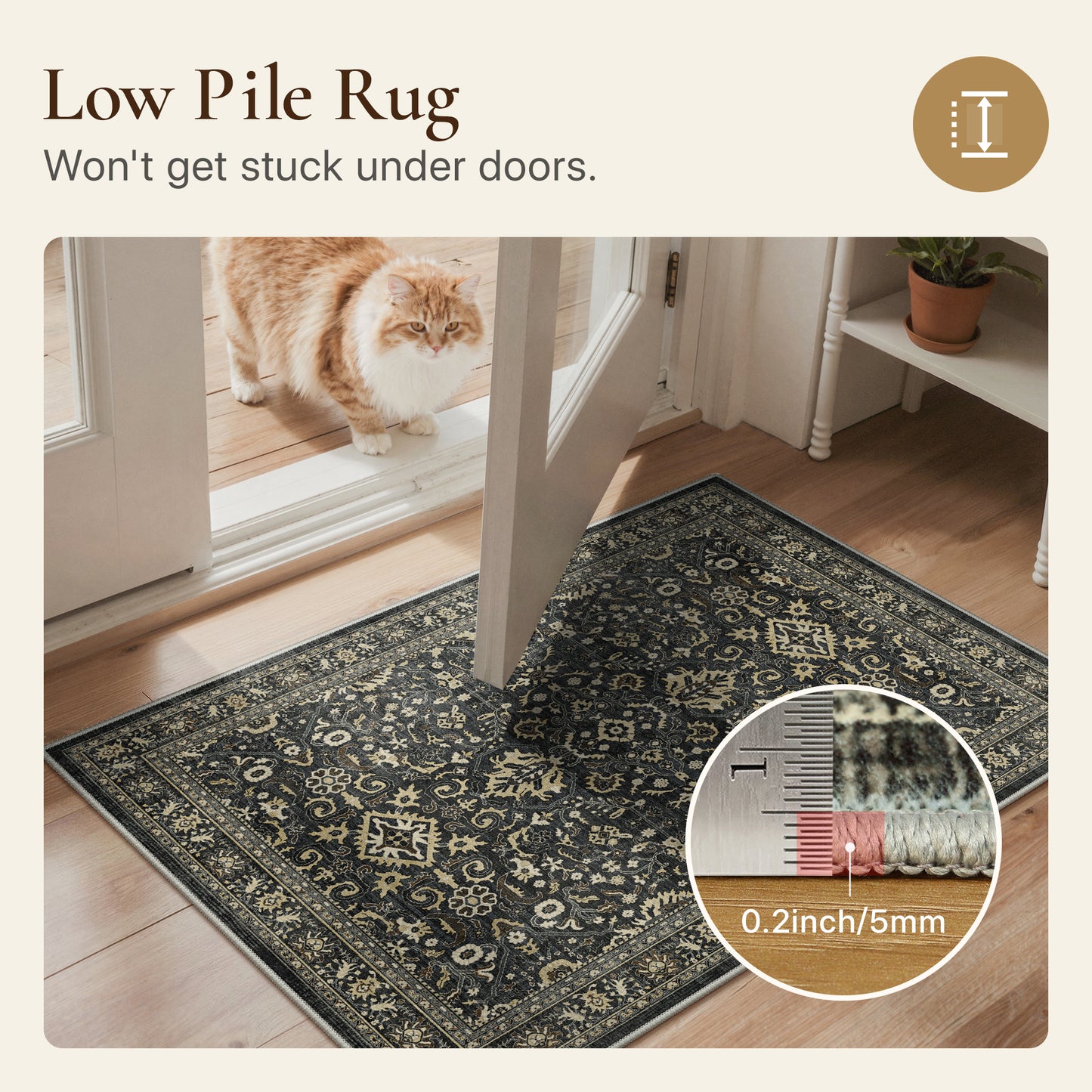 KUETH Modern 8x10 Area Rugs for Living Room, Non Slip Machine Washable Retro Rugs, Low Pile Chenille Print Rug for Bedroom, Dining Room, Home Office