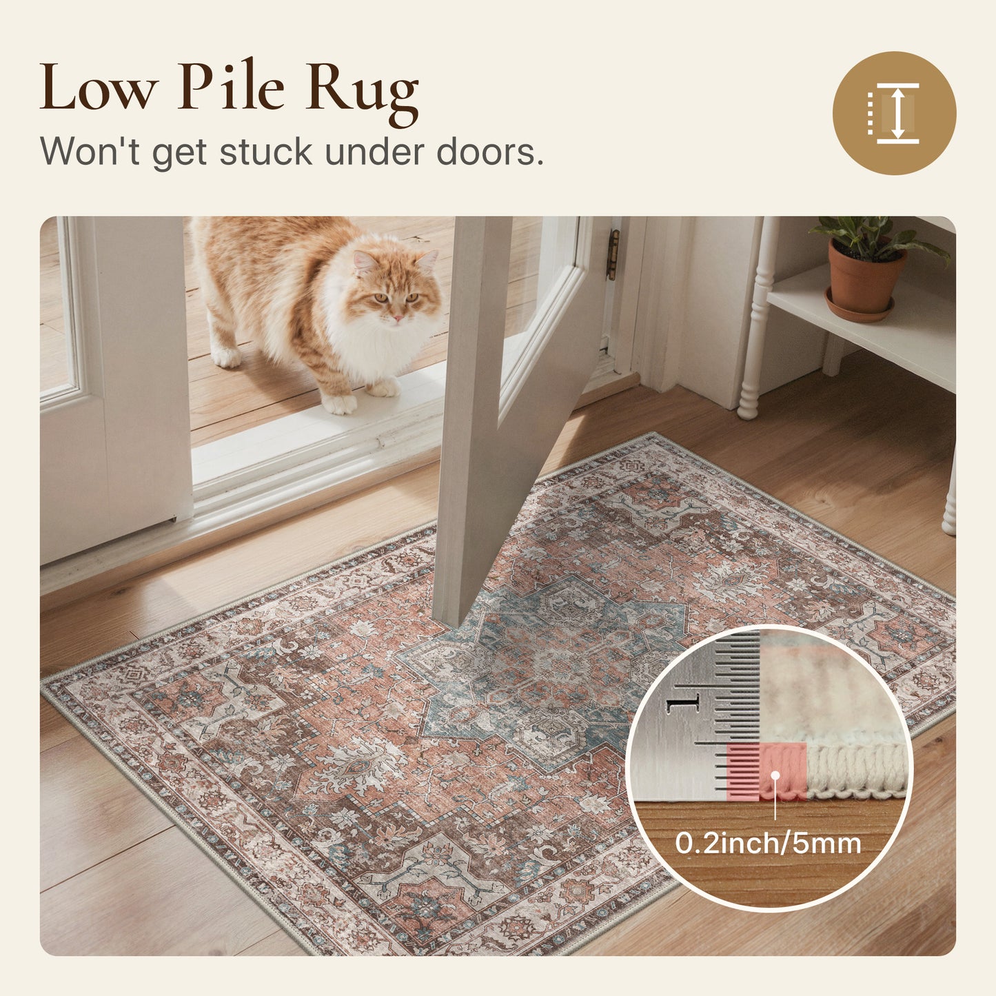 KUETH 8X10 Vintage Area Rugs Machine Washable Rugs for Living Room, Non Slip Flat Pile Rug with Rubber Backing, Persian Rug for Entryway Bedroom Dining Room Home Office
