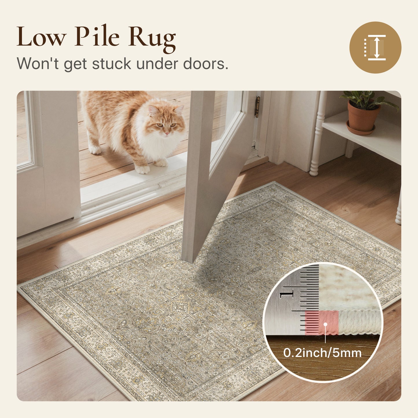 KUETH 8X10 Vintage Area Rugs Machine Washable Rugs for Living Room, Non Slip Flat Pile Rug with Rubber Backing, Persian Rug for Entryway Bedroom Dining Room Home Office