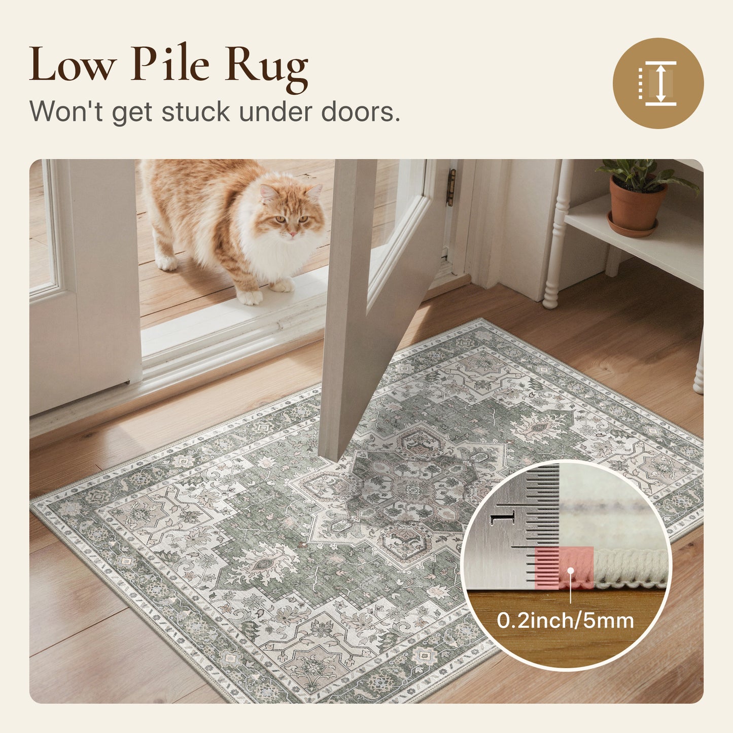 KUETH 8X10 Vintage Area Rugs Machine Washable Rugs for Living Room, Non Slip Flat Pile Rug with Rubber Backing, Persian Rug for Entryway Bedroom Dining Room Home Office