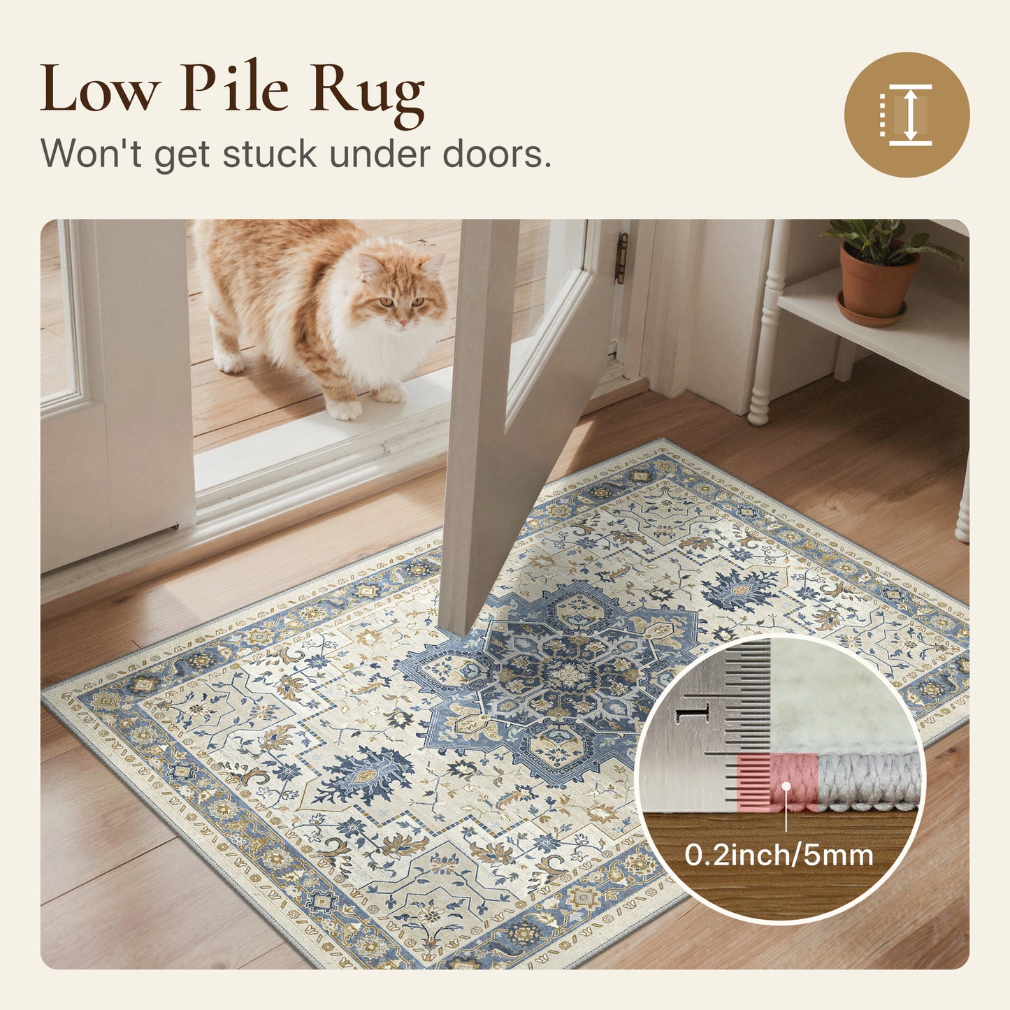 KUETH Modern 8x10 Area Rugs for Living Room, Non Slip Machine Washable Retro Rugs, Low Pile Chenille Print Rug for Bedroom, Dining Room, Home Office, Charcoal Brown