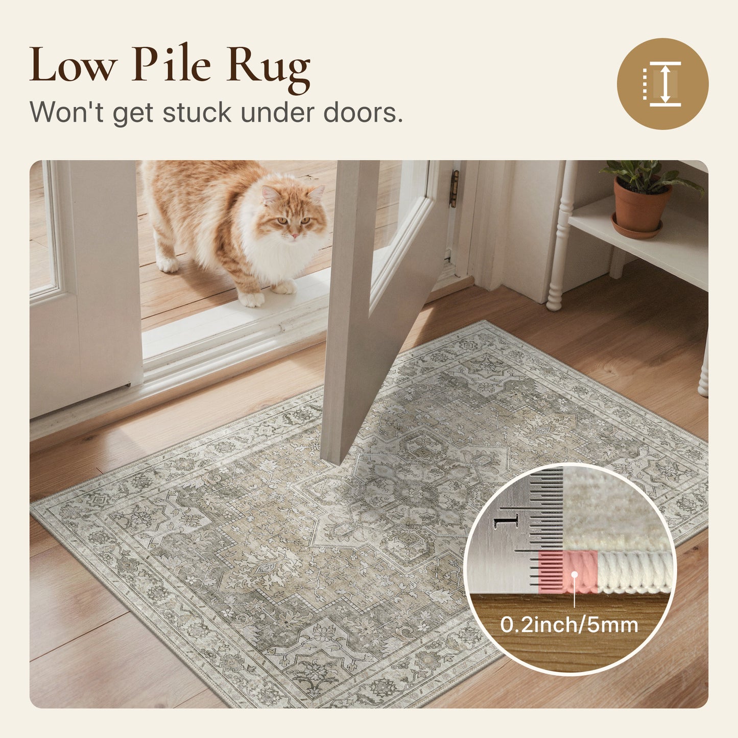 KUETH 8X10 Vintage Area Rugs Machine Washable Rugs for Living Room, Non Slip Flat Pile Rug with Rubber Backing, Persian Rug for Entryway Bedroom Dining Room Home Office