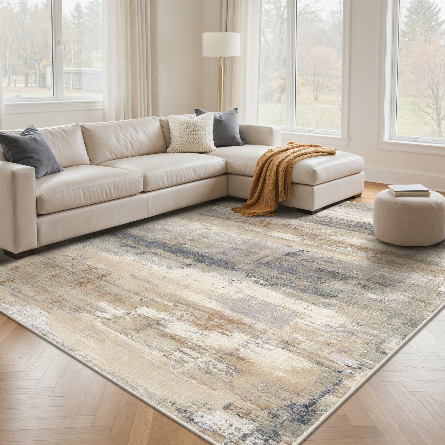 KUETH 8X10 Vintage Area Rugs Machine Washable Rugs for Living Room, Non Slip Flat Pile Rug with Rubber Backing, Boho Rug for Entryway Bedroom Dining Room Home Office