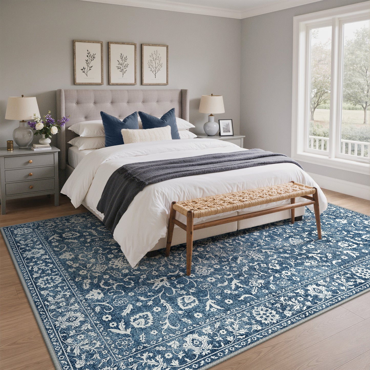 KUETH 8X10 Vintage Area Rugs Machine Washable Rugs for Living Room, Non Slip Flat Pile Rug with Rubber Backing, Boho Rug for Entryway Bedroom Dining Room Home Office