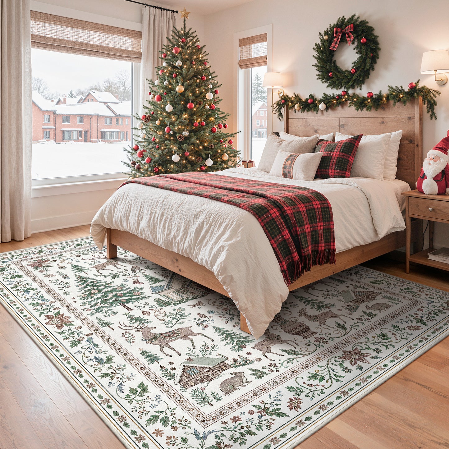 KUETH 8X10 Area Rugs Christmas Rug, Machine Washable Rug, Area Rugs for Livingroom, Printed Christmas Decor,Ultra-thin Non Slip Rug, Low Pile for Bedroom, Kitchen, Dinning room
