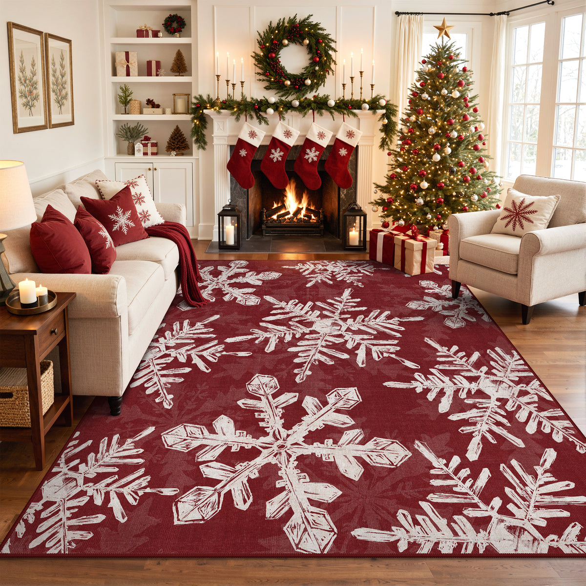 KUETH 8X10 Area Rugs Christmas Rug, Machine Washable Rug, Area Rugs for Livingroom, Printed Christmas Decor,Ultra-thin Non Slip Rug, Low Pile for Bedroom, Kitchen, Dinning room