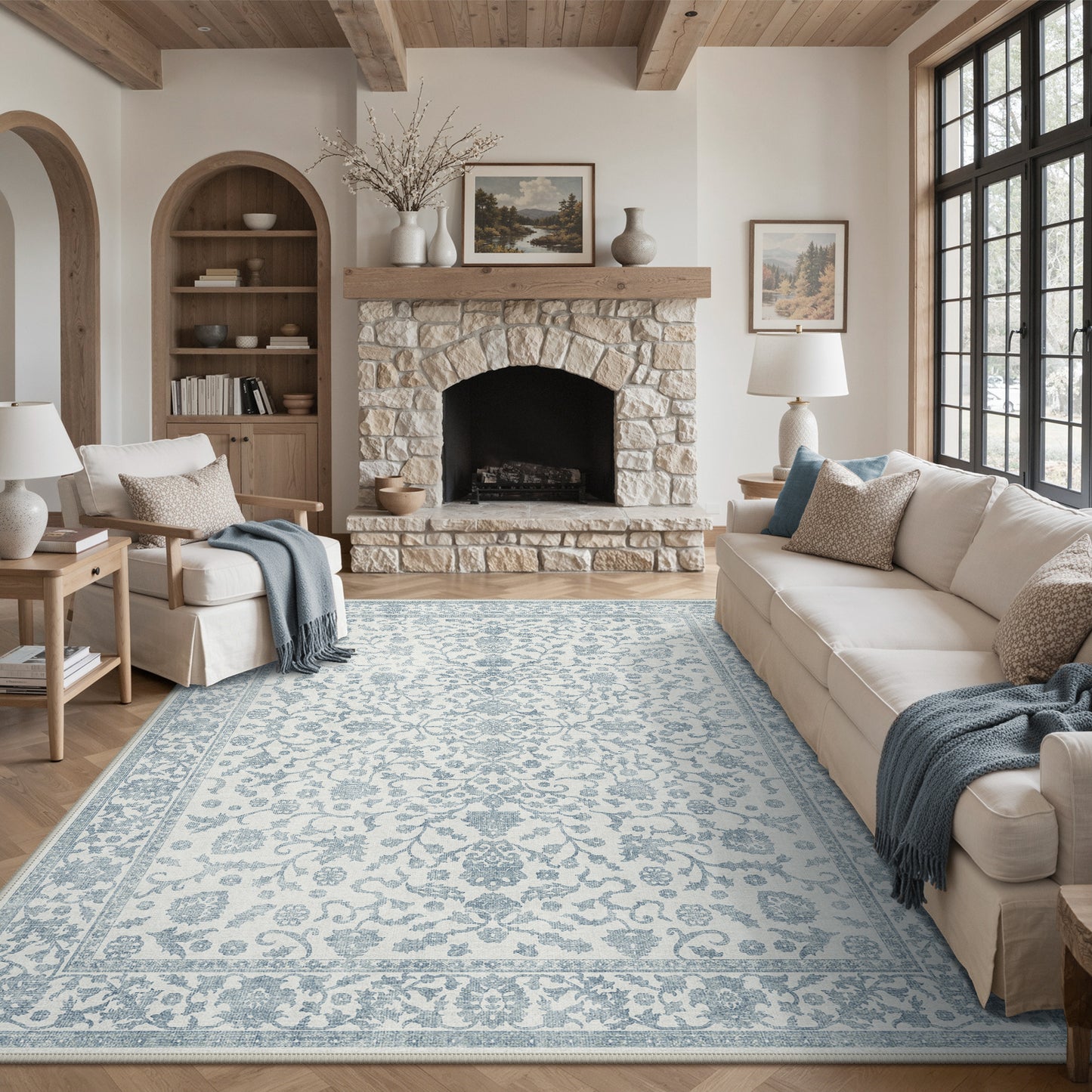 KUETH 8X10 Vintage Area Rugs Machine Washable Rugs for Living Room, Non Slip Flat Pile Rug with Rubber Backing, Boho Rug for Entryway Bedroom Dining Room Home Office
