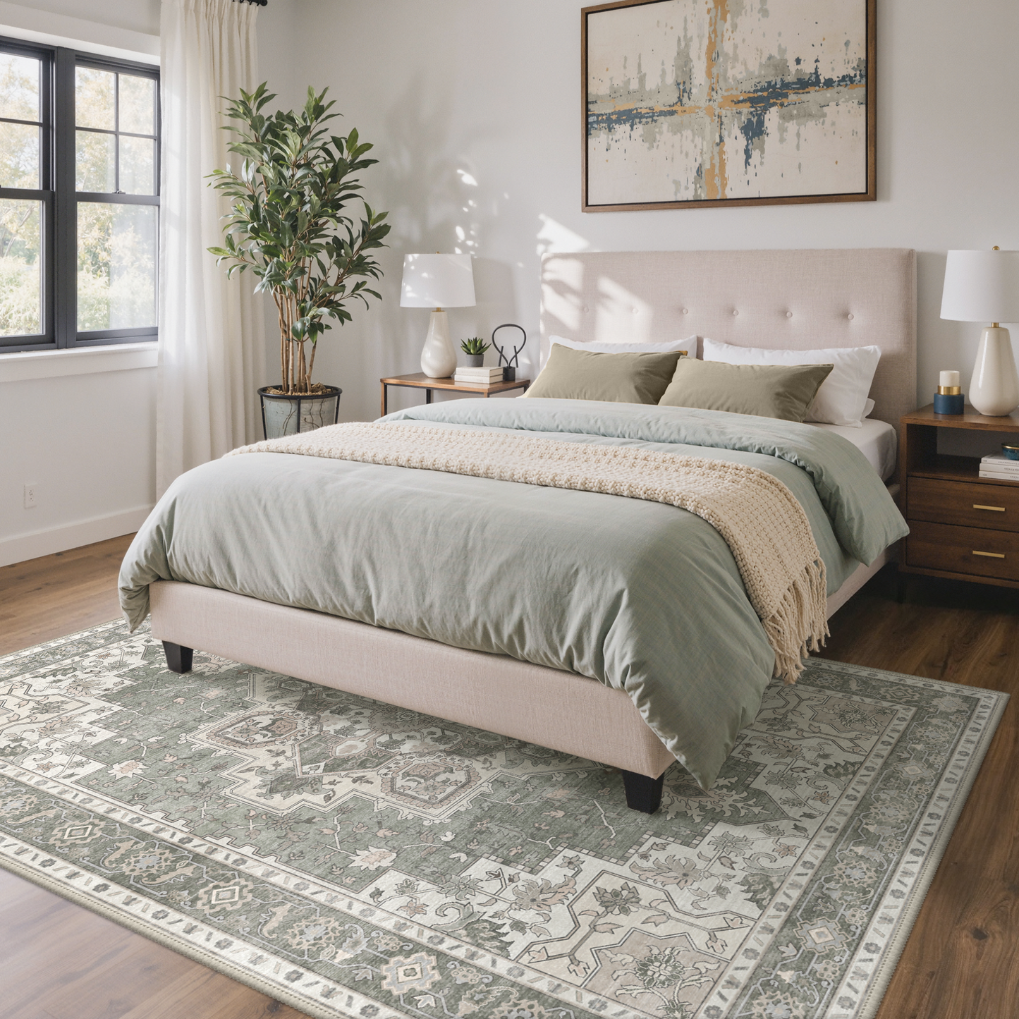 KUETH 8X10 Vintage Area Rugs Machine Washable Rugs for Living Room, Non Slip Flat Pile Rug with Rubber Backing, Persian Rug for Entryway Bedroom Dining Room Home Office