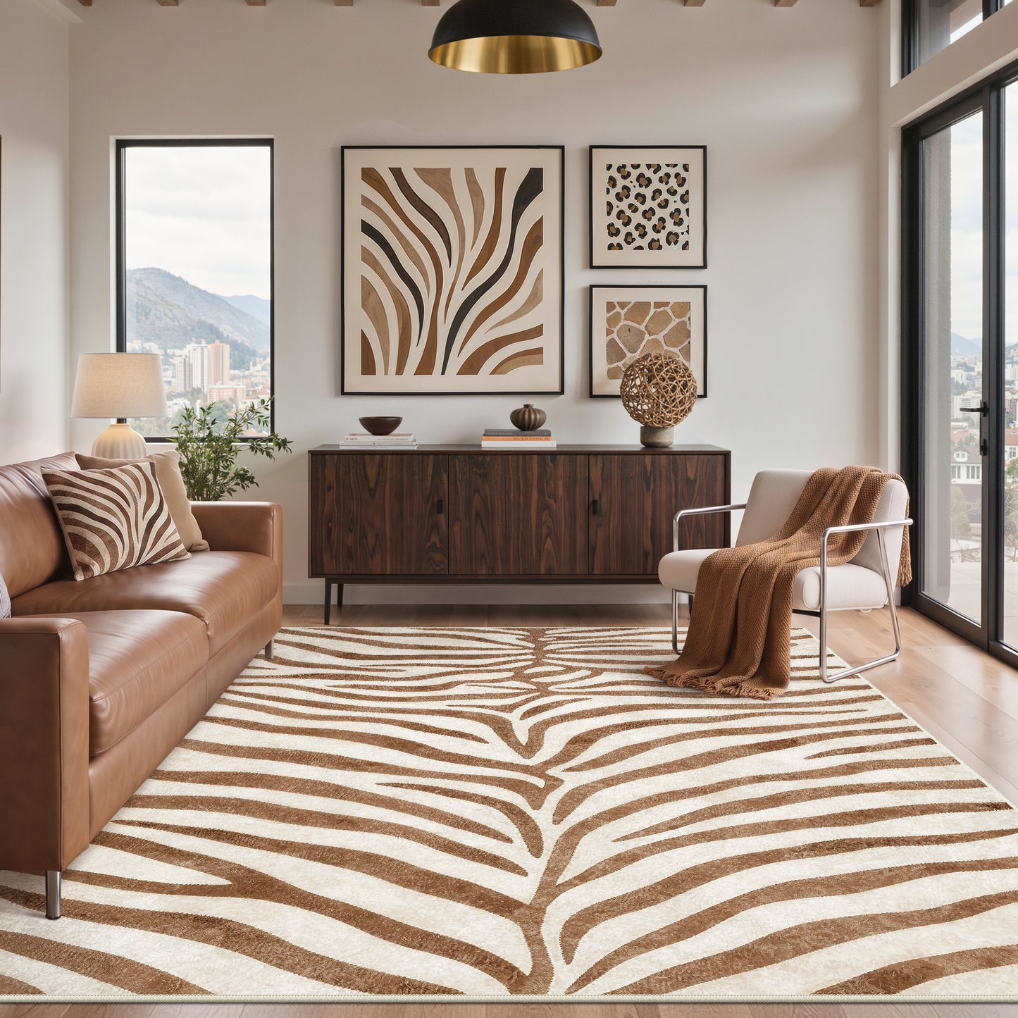 KUETH 8x10 Zebra Area Rugs Machine Washable Rugs for Living Room, Non Slip Flat Pile Rug with Rubber Backing, Modern Rug for Entryway Bedroom Dining Room Home Office