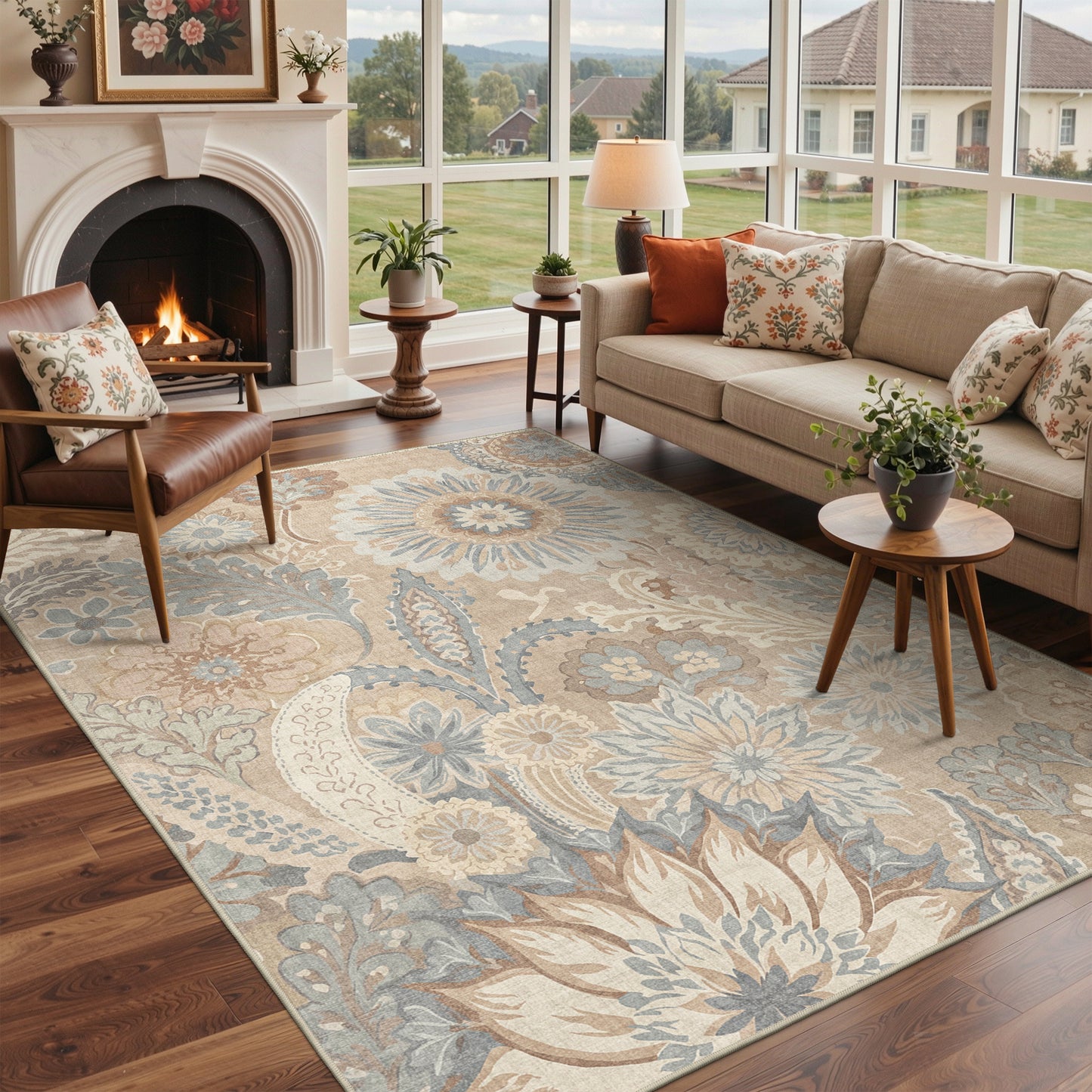 KUETH  Area Rugs Machine Washable Rugs for Living Room, Non Slip Throw Rug with Rubber Backing, Rug for Entryway、Bedroom、Kitchen、Floor and Dining Room