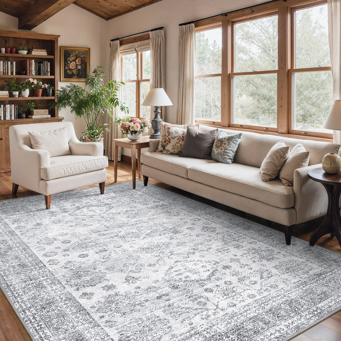 KUETH  Area Rugs Machine Washable Rugs for Living Room, Non Slip Throw Rug with Rubber Backing, Rug for Entryway、Bedroom、Kitchen、Floor and Dining Room