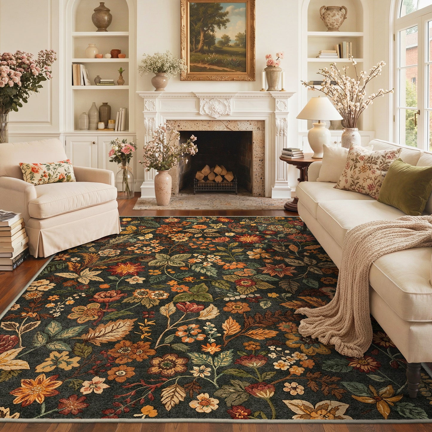 KUETH  Area Rugs Machine Washable Rugs for Living Room, Non Slip Throw Rug with Rubber Backing, Rug for Entryway、Bedroom、Kitchen、Floor and Dining Room