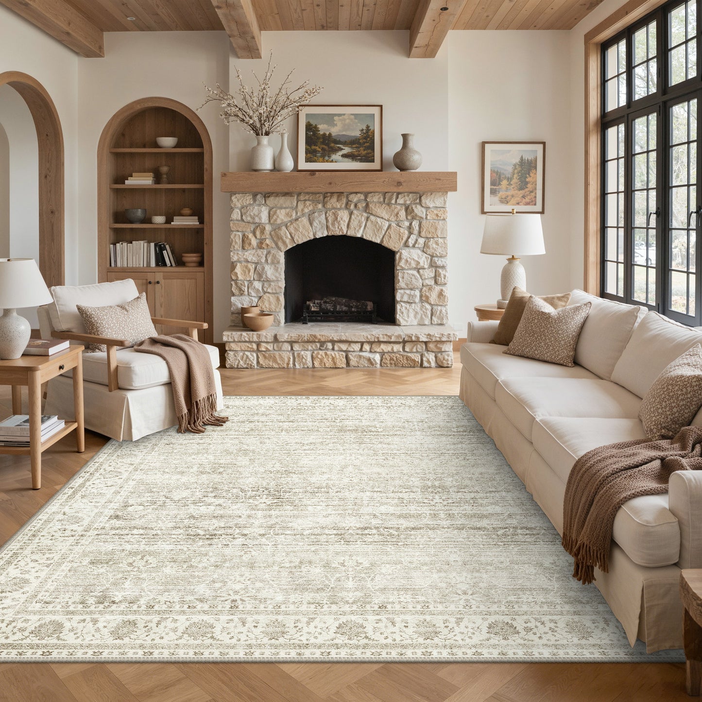 KUETH  Area Rugs Machine Washable Rugs for Living Room, Non Slip Throw Rug with Rubber Backing, Rug for Entryway、Bedroom、Kitchen、Floor and Dining Room