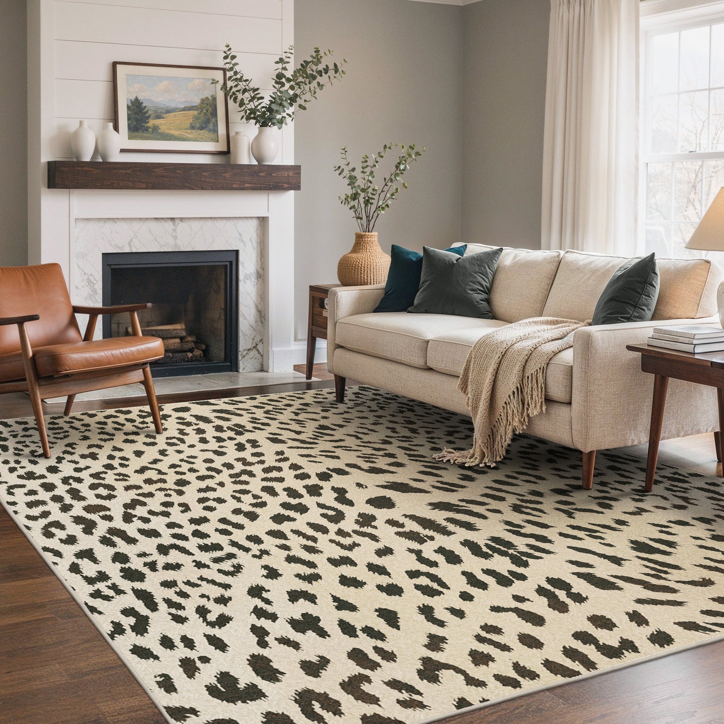 KUETH 5x7 Leopard Area Rugs Machine Washable Rugs for Living Room, Non Slip Flat Pile Rug with Rubber Backing, Modern Rug for Entryway Bedroom Dining Room Home Office