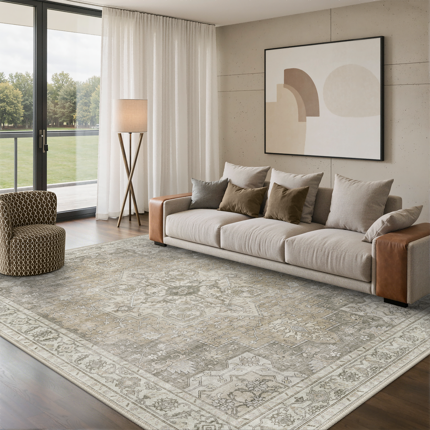 KUETH 8X10 Vintage Area Rugs Machine Washable Rugs for Living Room, Non Slip Flat Pile Rug with Rubber Backing, Persian Rug for Entryway Bedroom Dining Room Home Office