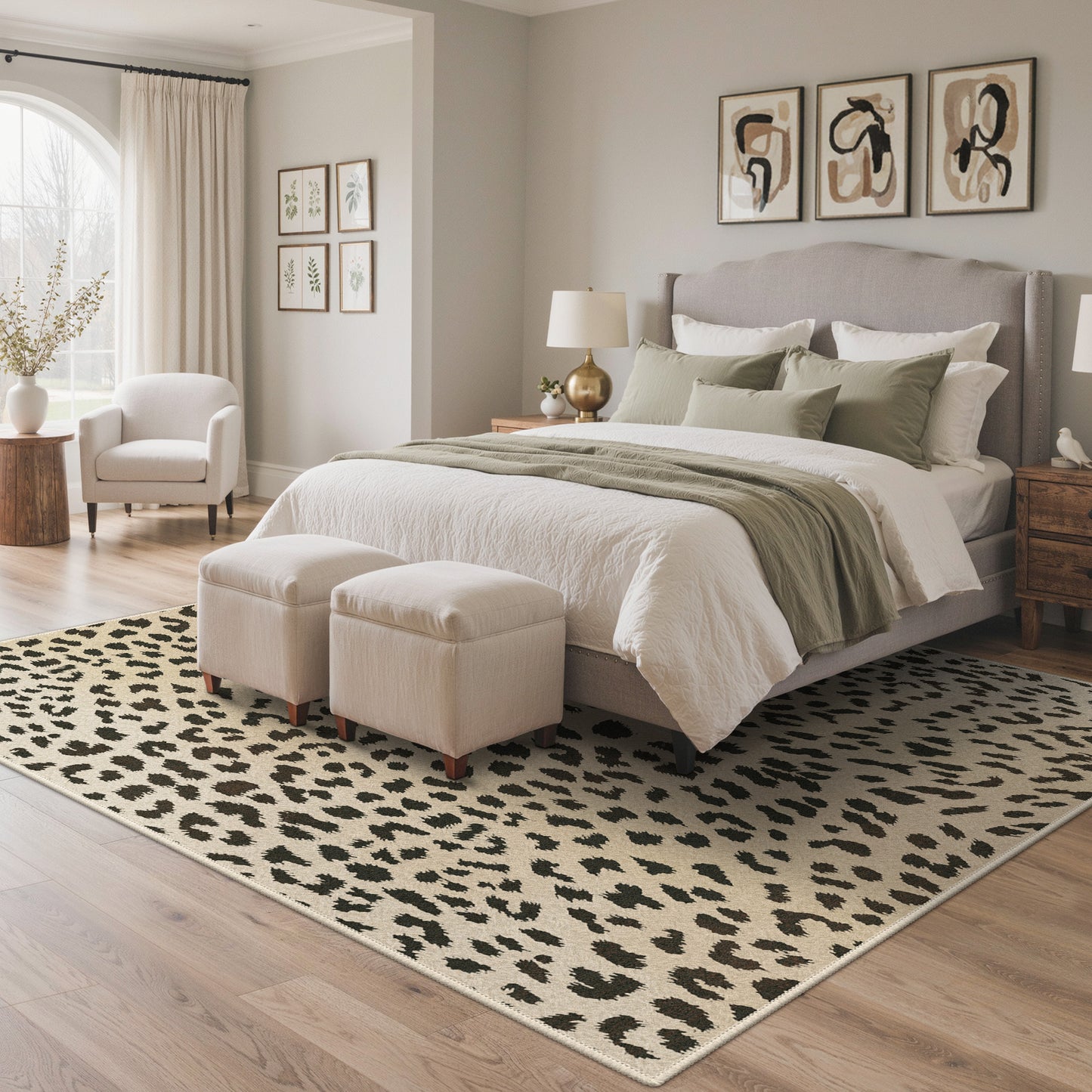 KUETH 5x7 Leopard Area Rugs Machine Washable Rugs for Living Room, Non Slip Flat Pile Rug with Rubber Backing, Modern Rug for Entryway Bedroom Dining Room Home Office