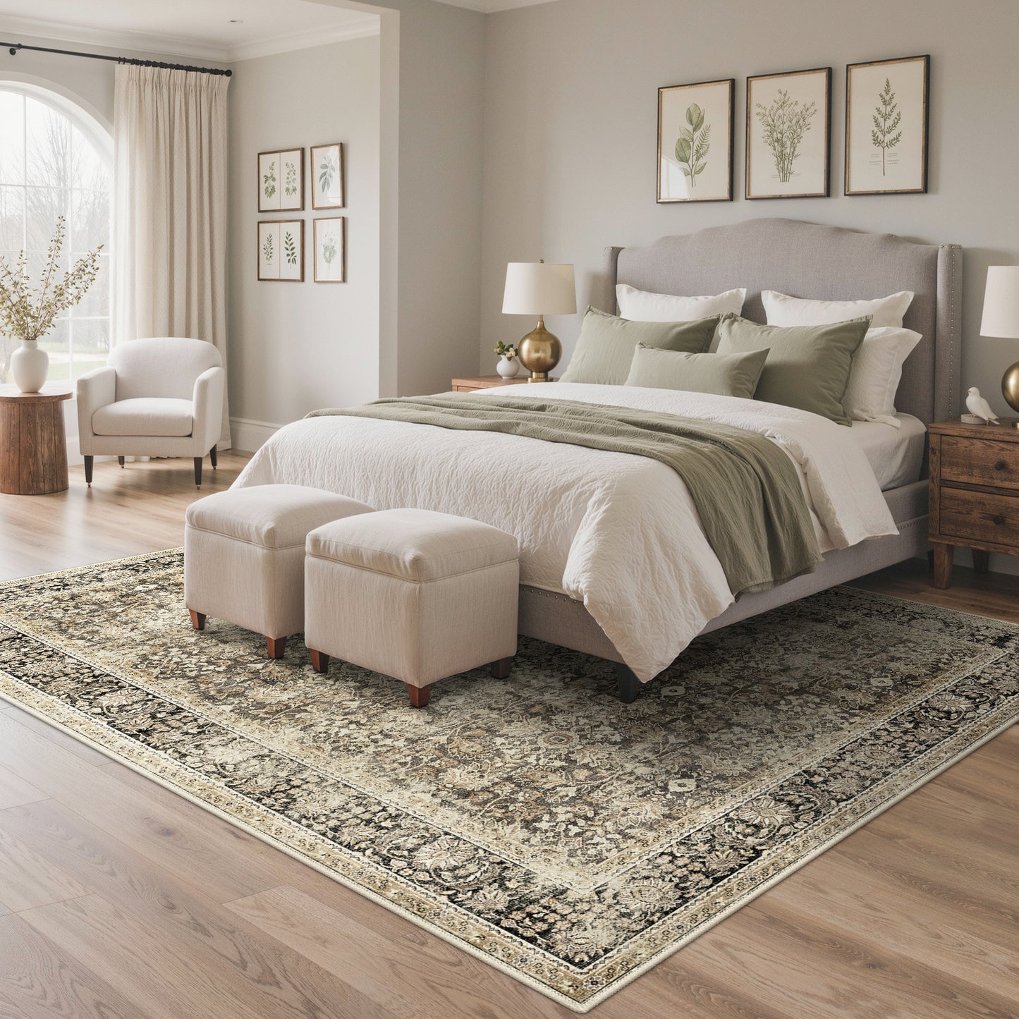 KUETH Modern 8x10 Area Rugs for Living Room, Non Slip Machine Washable Retro Rugs, Low Pile Chenille Print Rug for Bedroom, Dining Room, Home Office