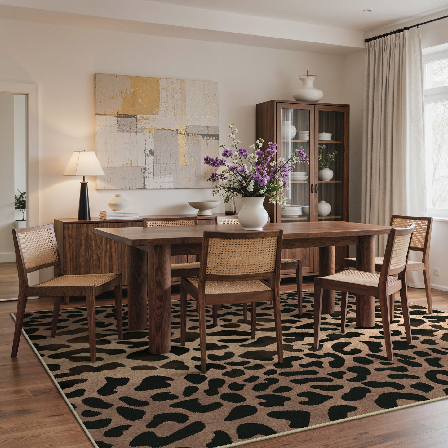 KUETH 5x7 Panthera Area Rugs Machine Washable Rugs for Living Room, Non Slip Flat Pile Rug with Rubber Backing, Modern Rug for Entryway Bedroom Dining Room Home Office
