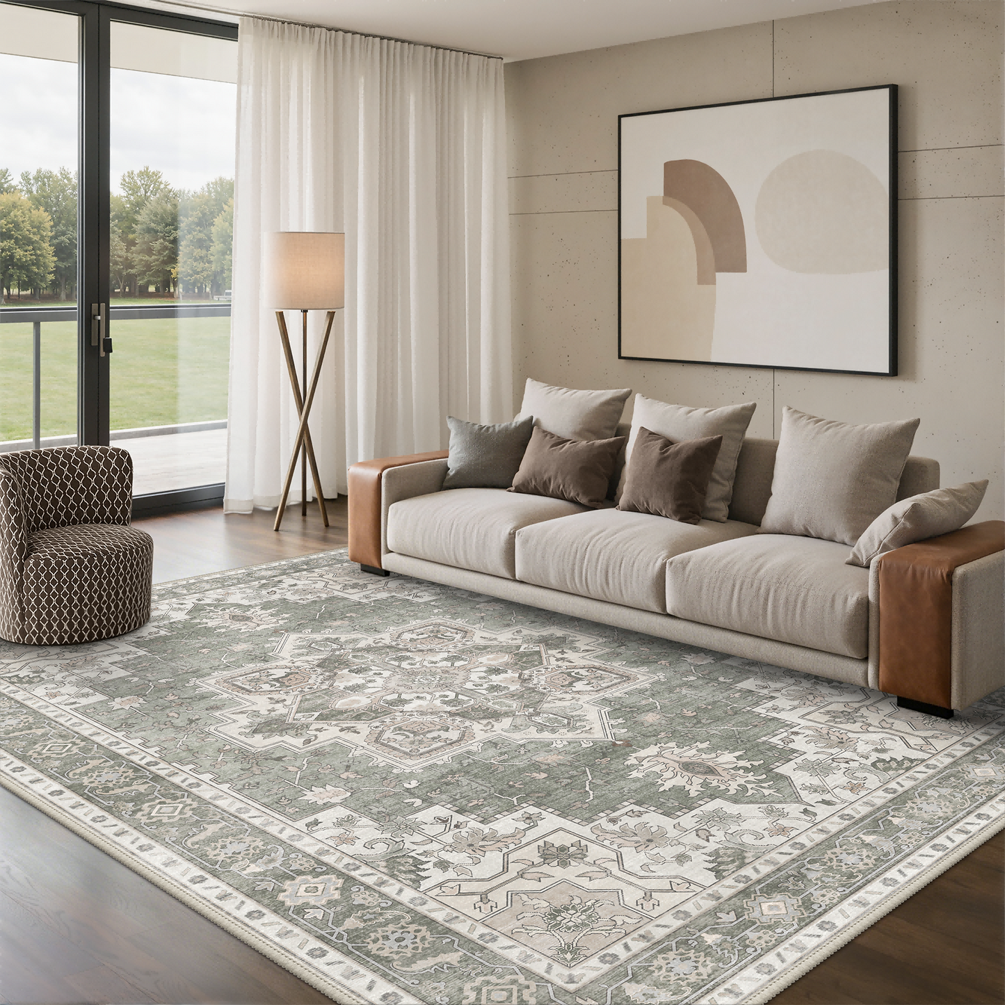 KUETH 8X10 Vintage Area Rugs Machine Washable Rugs for Living Room, Non Slip Flat Pile Rug with Rubber Backing, Persian Rug for Entryway Bedroom Dining Room Home Office