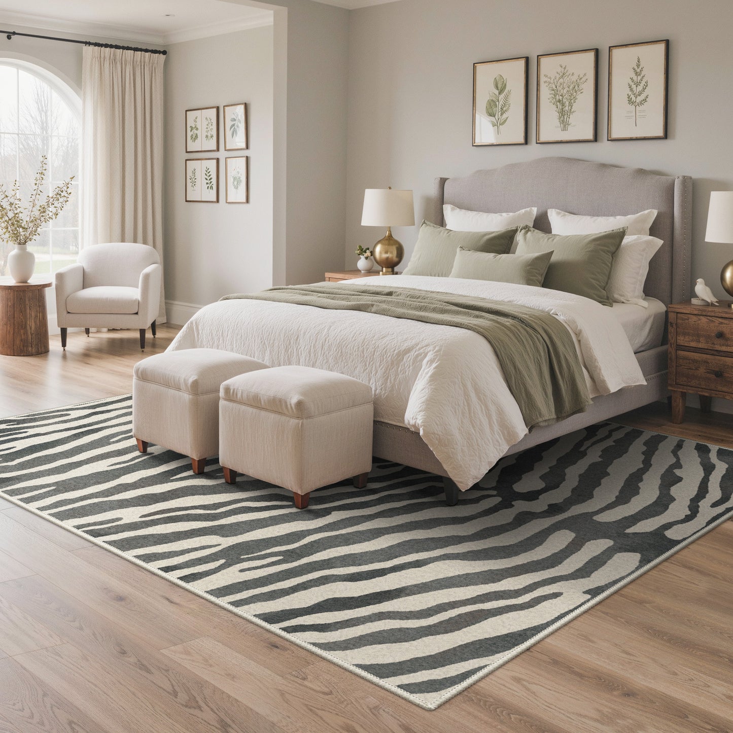 KUETH 5x7 Zebra Area Rugs Machine Washable Rugs for Living Room, Non Slip Flat Pile Rug with Rubber Backing, Modern Rug for Entryway Bedroom Dining Room Home Office