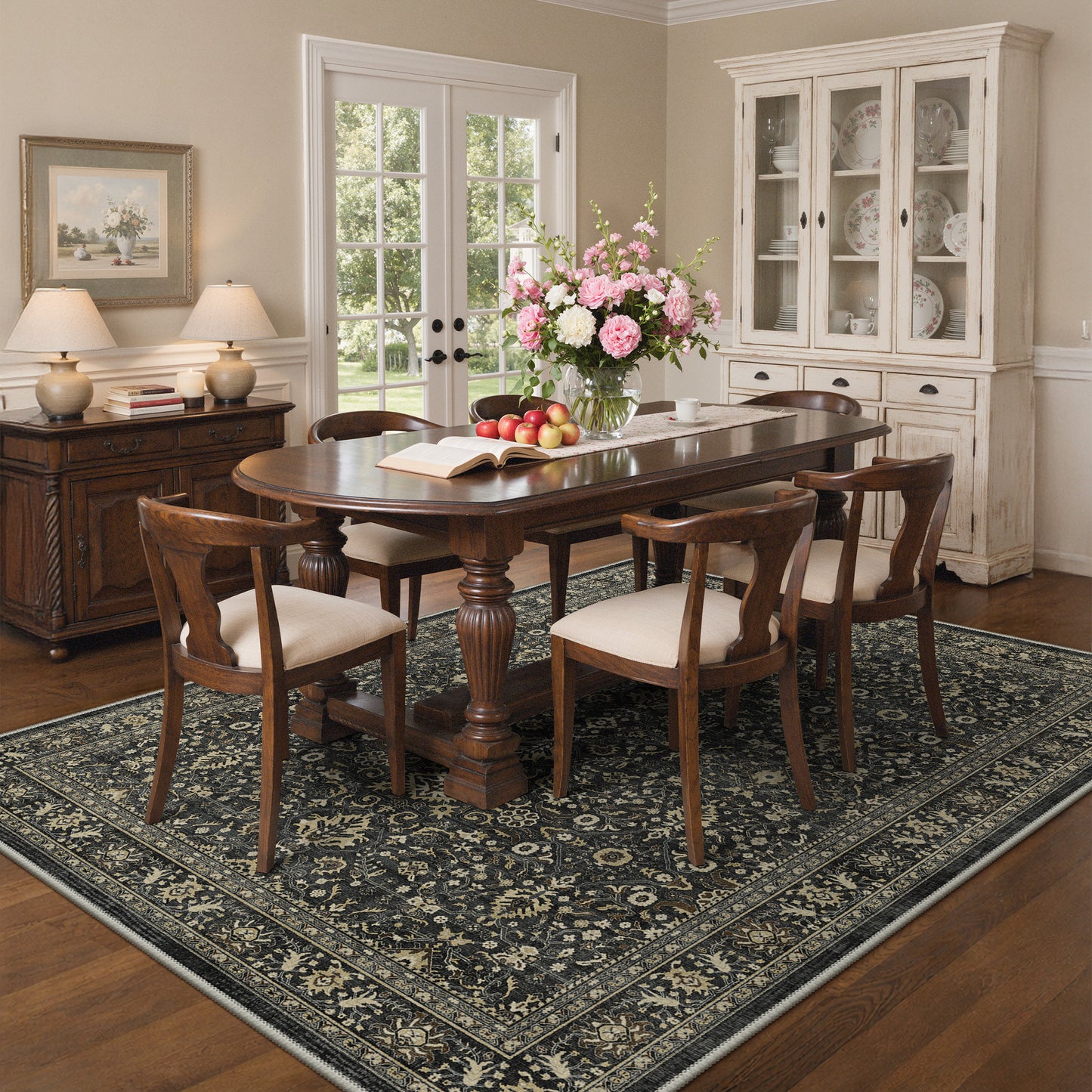 KUETH Modern 8x10 Area Rugs for Living Room, Non Slip Machine Washable Retro Rugs, Low Pile Chenille Print Rug for Bedroom, Dining Room, Home Office