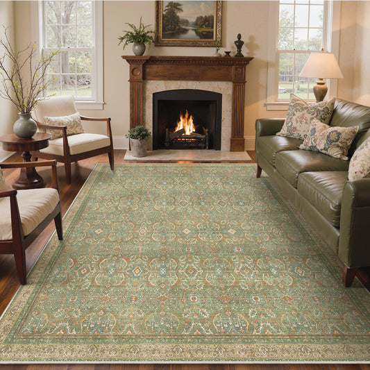 KUETH 5'x7' Area Rugs for Living Room, Non Slip Machine Washable Vintage Indoor Rug, Low Pile Chenille Print Rug for Bedroom Dining Room Home Office