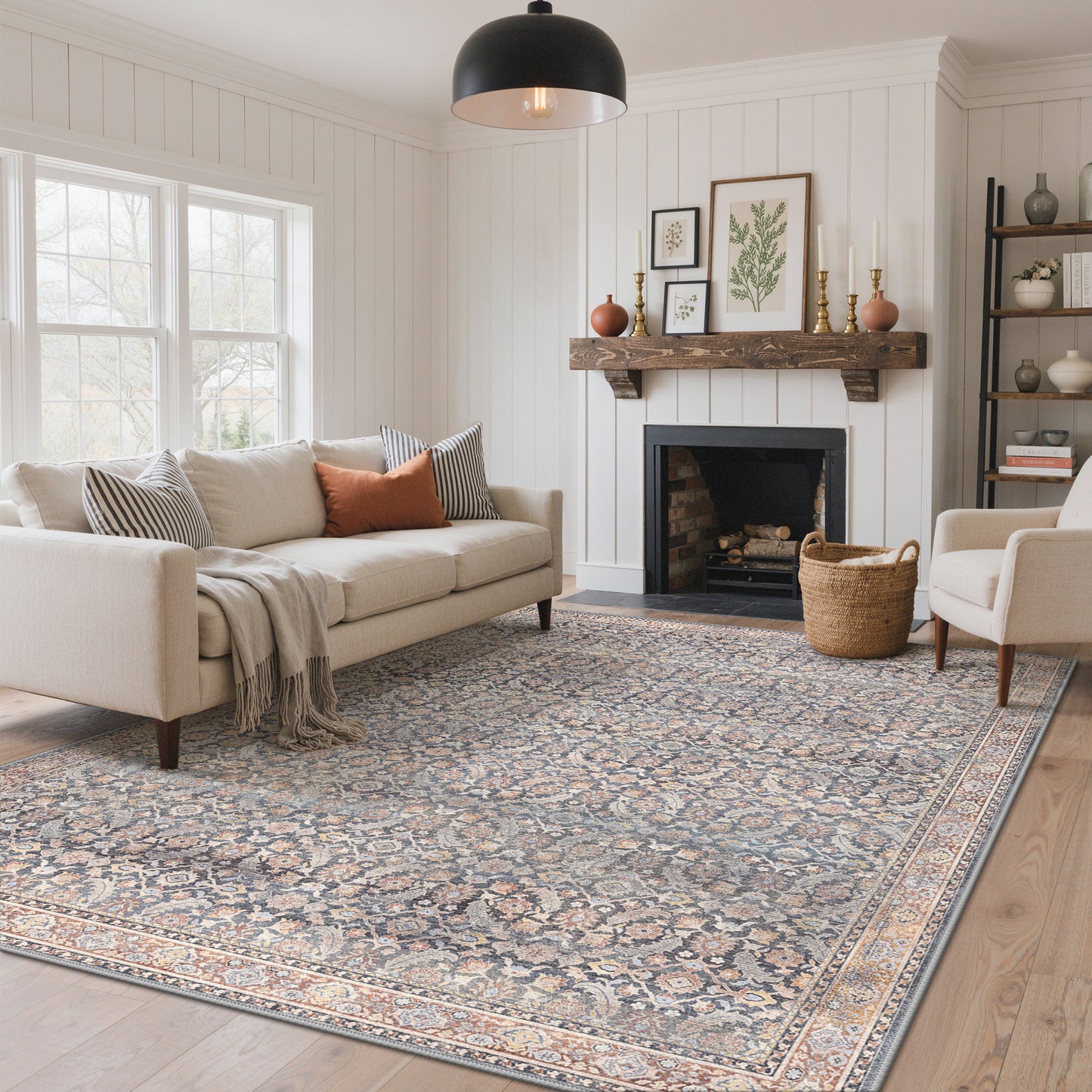 KUETH Modern 5x7 Area Rugs for Living Room, Non Slip Machine Washable Retro Rugs, Low Pile Chenille Print Rug for Bedroom, Dining Room, Home Office