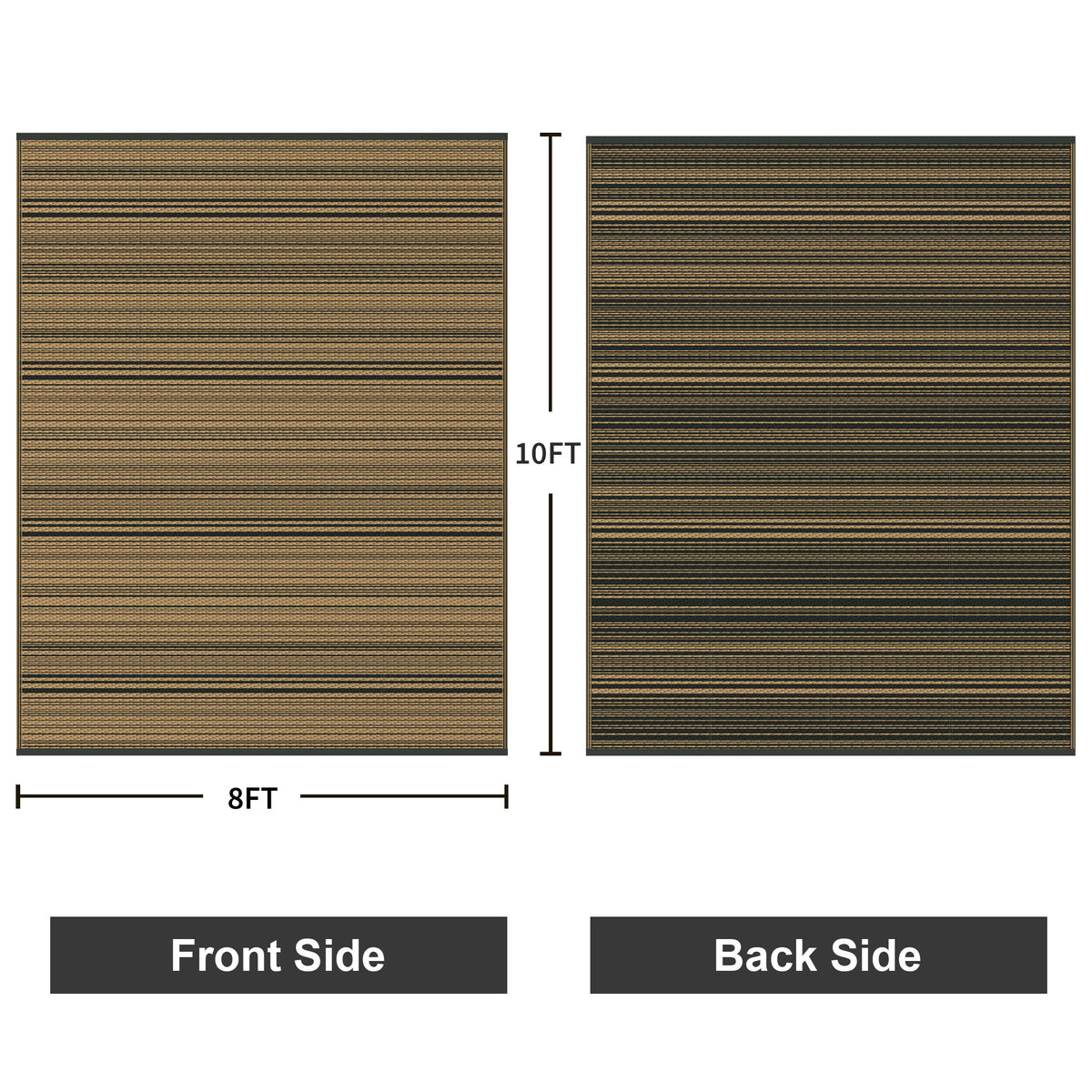 KUETH 8'x 10' Outdoor Waterproof Rug Camping Mat Patio Carpet,Black&Brown