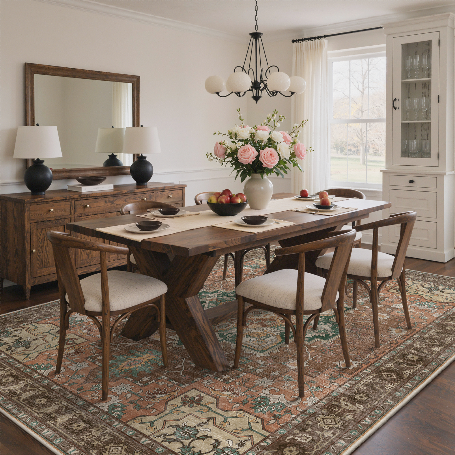 KUETH Modern 8x10 Area Rugs for Living Room, Non Slip Machine Washable Retro Rugs, Low Pile Chenille Print Rug for Bedroom, Dining Room, Home Office