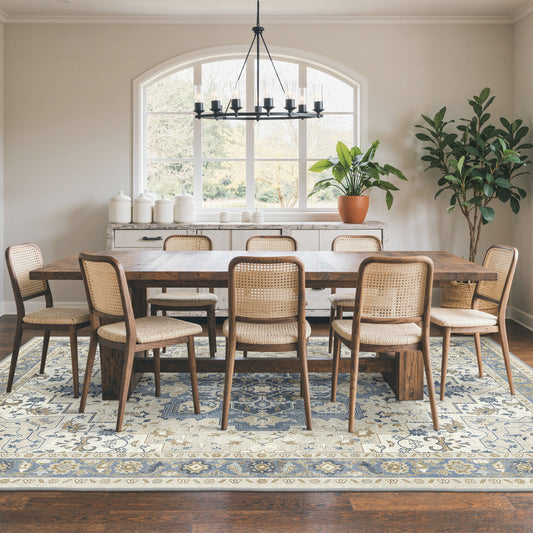 KUETH Modern 8x10 Area Rugs for Living Room, Non Slip Machine Washable Retro Rugs, Low Pile Chenille Print Rug for Bedroom, Dining Room, Home Office, Charcoal Brown