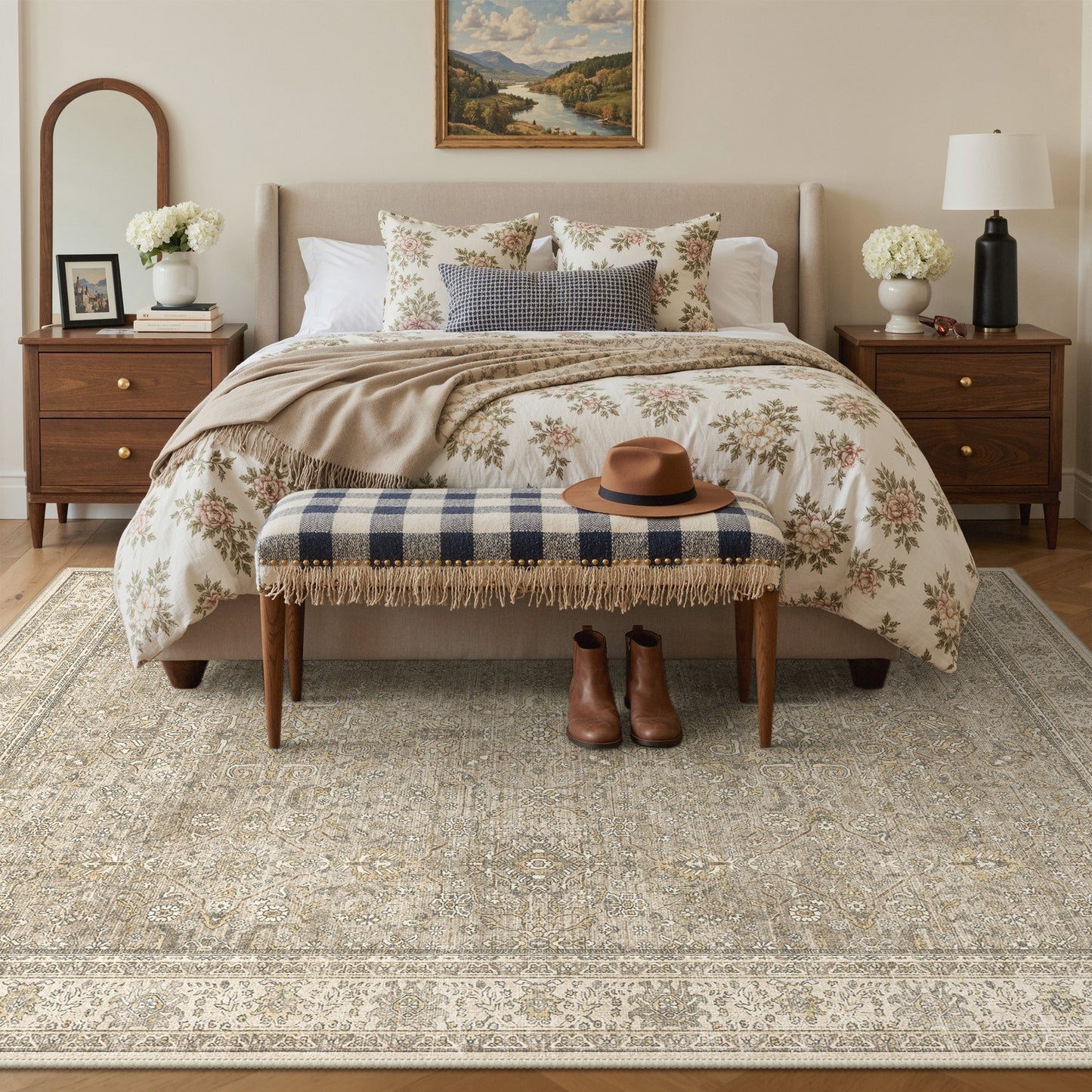 KUETH 8X10 Vintage Area Rugs Machine Washable Rugs for Living Room, Non Slip Flat Pile Rug with Rubber Backing, Persian Rug for Entryway Bedroom Dining Room Home Office