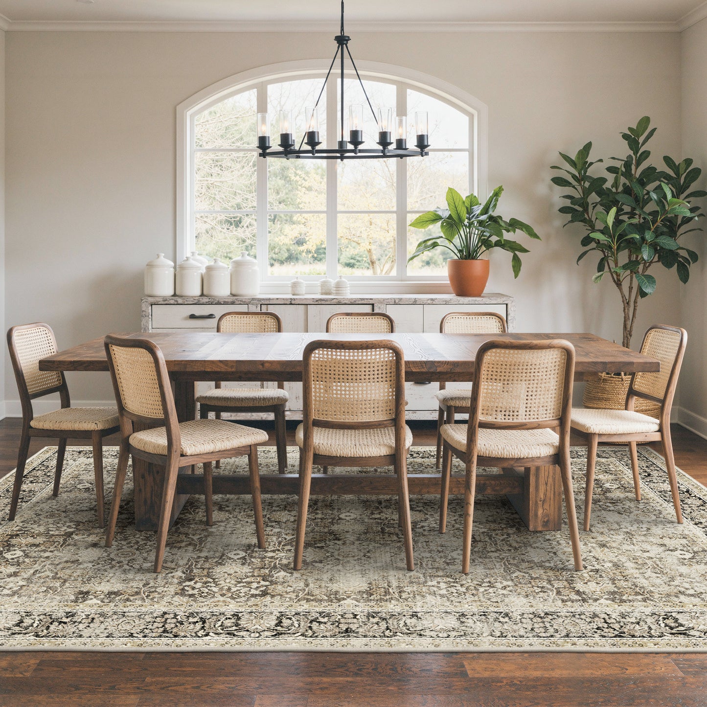 KUETH Modern 8x10 Area Rugs for Living Room, Non Slip Machine Washable Retro Rugs, Low Pile Chenille Print Rug for Bedroom, Dining Room, Home Office